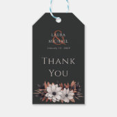 Élégant noir Merci cadeau étiquette florale (Devant)