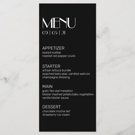 Elégant Noir moderne avec Mariage blanc Menu (Devant)