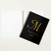 Élégant Noir moderne Monogramme Mariage de script (Devant avec enveloppe)