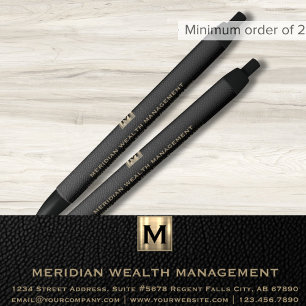 Élégant noir Monogramme Financial Planner Stylo