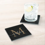 Élégant Noir Monogramme Or Feminine Nom du script<br><div class="desc">Élégant Noir Monogramme Or Feminine Script Nom Dessous de verre en verre</div>