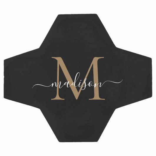 Élégant Noir Monogramme Or mignon Script fille (Plat)