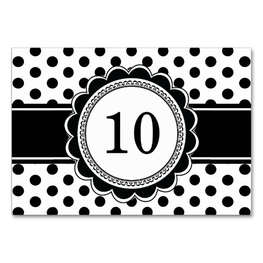 Elégant noir noir blanc Polka numéros de table (Devant)