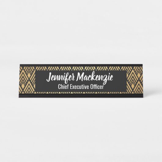 Élégant Noir Nom Plaque Art Déco Bureau Signal (Devant)