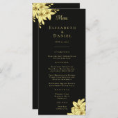 Elégant Noir & Or avec Lilies Menu Mariage (Devant / Derrière)