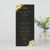 Elégant Noir & Or avec Lilies Menu Mariage (Debout devant)