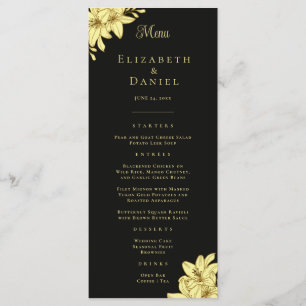 Elégant Noir & Or avec Lilies Menu Mariage
