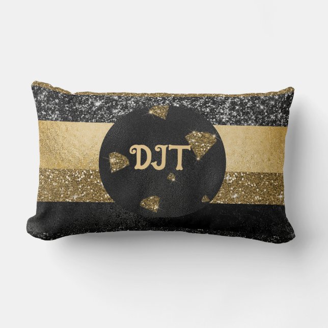 Elégant noir & or Diamond Design Lumbar Coussin (Recto)