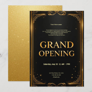 Élégant Noir & Or Grand Invitation d'ouverture