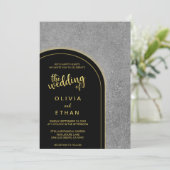 Elégant noir or gris Faire-part de mariage rustiqu (Debout devant)