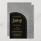 Elégant noir or gris Faire-part de mariage rustiqu (Devant / Derrière)