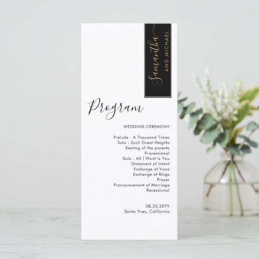 Élégant Noir, Or Programme de mariage personnalisé (Debout devant)