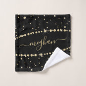 Élégant Noir Parties scintillant Confetti Monogram (Gant de toilette)