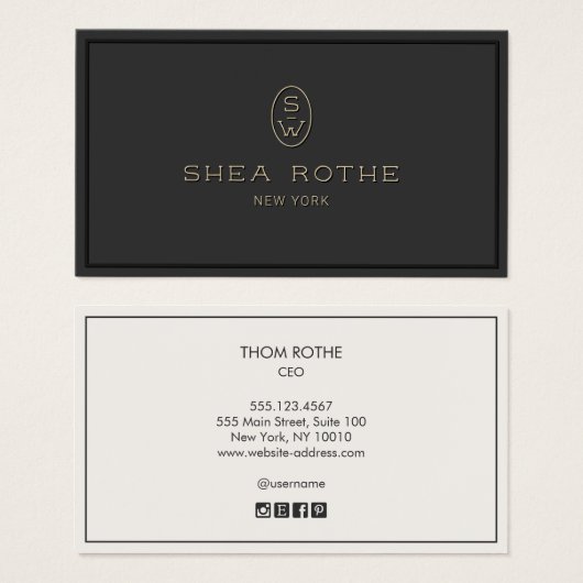 Élégant Noir Professionnel Monogramme 3D Typograph (Devant & derrière)