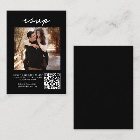 Élégant noir Qr Code Mariage RSVP Enclôture Carte (Devant / Derrière)