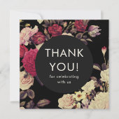 Élégant noir romantique Mariage Merci floral (Devant)