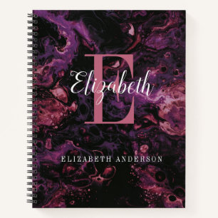Élégant noir rose Monogramme Script Carnet en marb