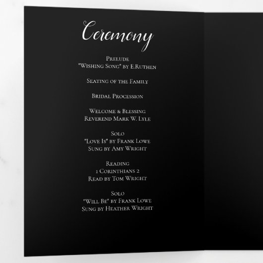 Élégant Noir Rose Programmes de mariage gothique (Intérieur en premier)