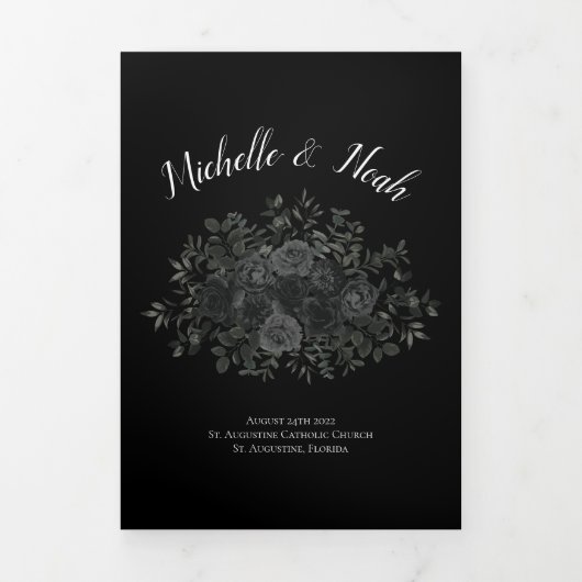 Élégant Noir Rose Programmes de mariage gothique (Page de couverture)