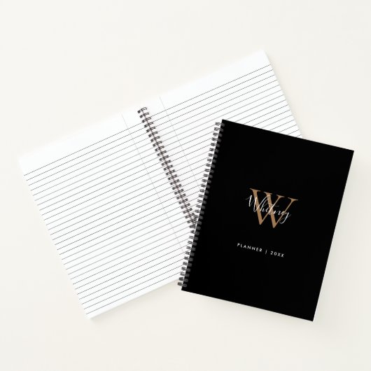 Élégant Noir Script Monogramme Nom Carnet (Intérieur)