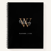 Élégant Noir Script Monogramme Nom Carnet (Devant)