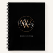 Élégant Noir Script Monogramme Nom Carnet (Devant)