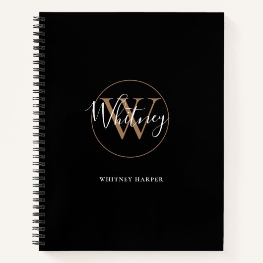Élégant Noir Script Monogramme Nom Carnet (Devant)