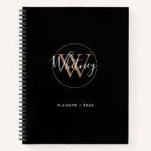 Élégant Noir Script Monogramme Nom Carnet (Devant)