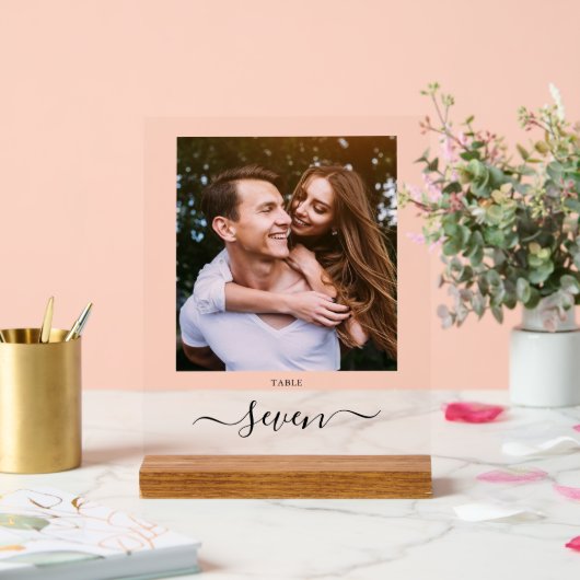 Élégant noir Script photo numéro de table (Mariage)