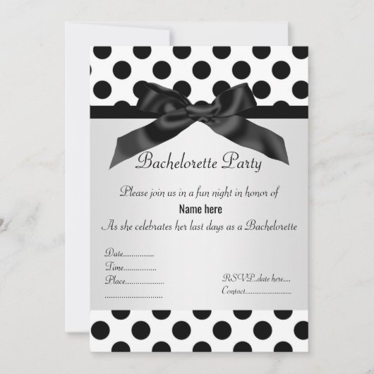 ÉLÉGANT NOIR SPOT BACHELORETTE PARTI INVITATION (Devant)