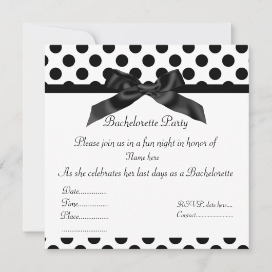 ÉLÉGANT NOIR SPOT BACHELORETTE PARTI INVITATION (Devant)
