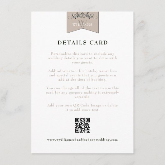 Élégant noir Tan Chapitre Page Mariage Carte Inser (Devant)