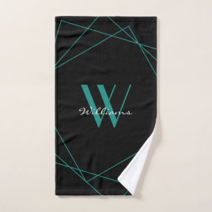 Élégant noir Turquoise Monogramme Nom géométri