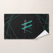 Élégant noir Turquoise Monogramme Nom géométrique (Serviette à main)