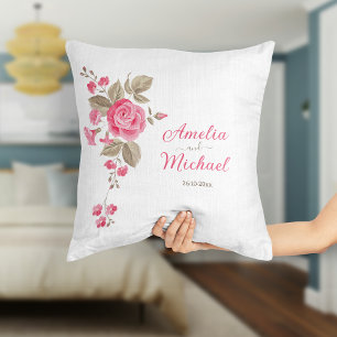 Élégant nom de fleurs roses lancer oreiller