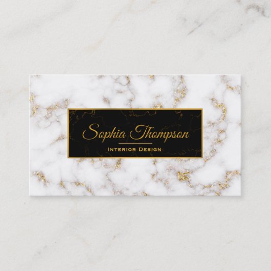 Élégant nom de marbre blanc or - Carte de visite (Devant)