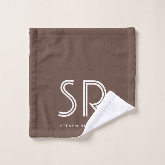Élégant nom de monogramme blanc brun  (Gant de toilette)