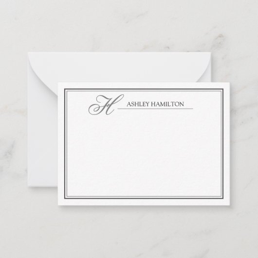 Élégant nom de monogramme Carte de note gris noir (Devant)