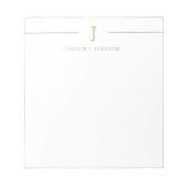 Élégant nom de monogramme Gold Blanc Bloc-notes (Devant)