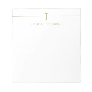 Élégant nom de monogramme Gold Blanc Bloc-notes