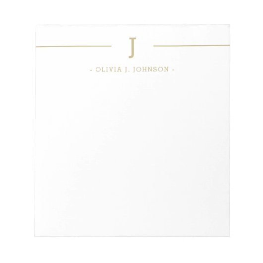 Élégant nom de monogramme Gold Blanc Bloc-notes (Devant)