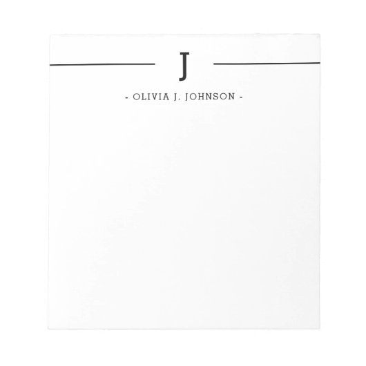 Élégant nom de monogramme Noir Blanc Bloc-notes (Devant)