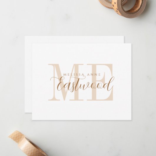 Élégant nom de script Gold Monogramme Carte à note (Devant/Arrière en situation)