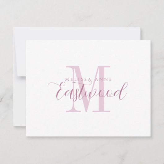 Élégant nom de script Monogramme rose Carte de not (Devant)