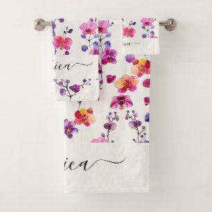 Elégant nom de script motif d'orchidée rose