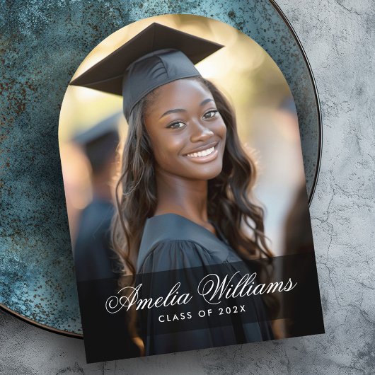 Élégant nom de script photo graduation faire-part