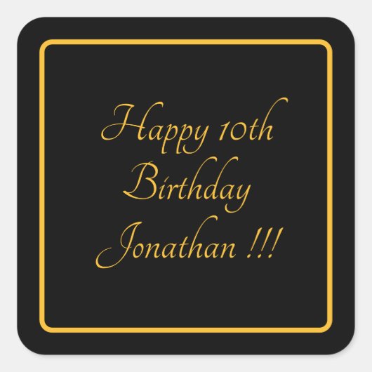 Élégant Nom Or Joyeux Sticker Carré Anniversaire (Devant)