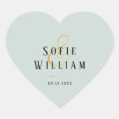 Élégant Noms Mariages simples Date Sticker vert (Devant)