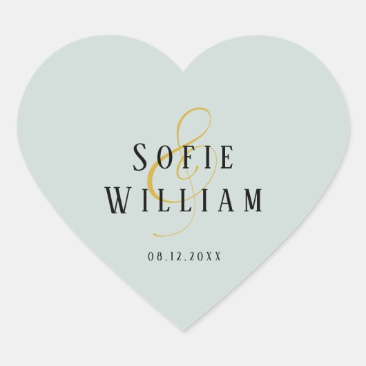 Élégant Noms Mariages simples Date Sticker vert (Devant)