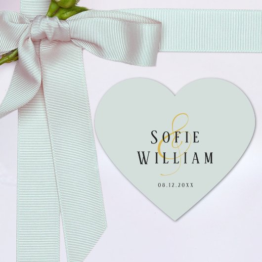 Élégant Noms Mariages simples Date Sticker vert